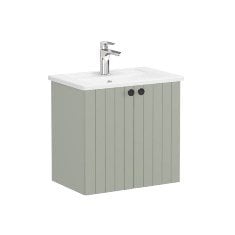 Vitra Root Groove 69211 Lavabo Dolabı, Kapaklı, 60 Cm, Dar, Mat Retro Yeşil, Köşeli Lavabolu